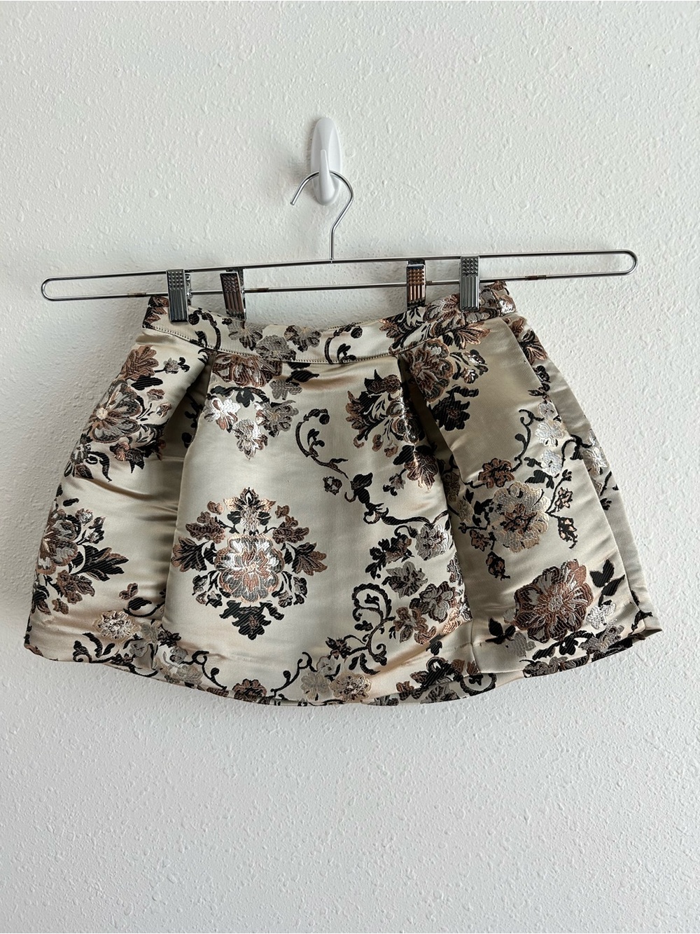 Free People Benjamine Mini Skirt Women's Size 0 Brown Beige Floral Jacquard - Picture 2 of 11